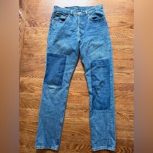 LEVIS‎ Premium 501 Blue Denim Jeans Patch Patchwork High Rise Casual Comfy 27